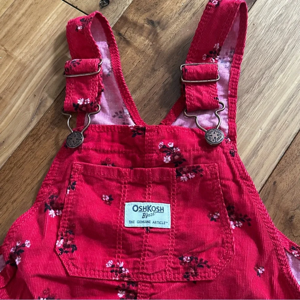 OshKosh B'gosh Red Floral Overall Dress Y2K Girls Size 5